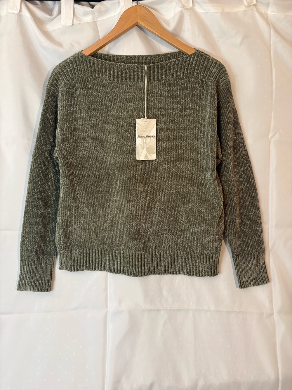 $128 MSRP Tommy Bahama Womens XS Luna Chenille Boatneck Green Seagrass Sweater